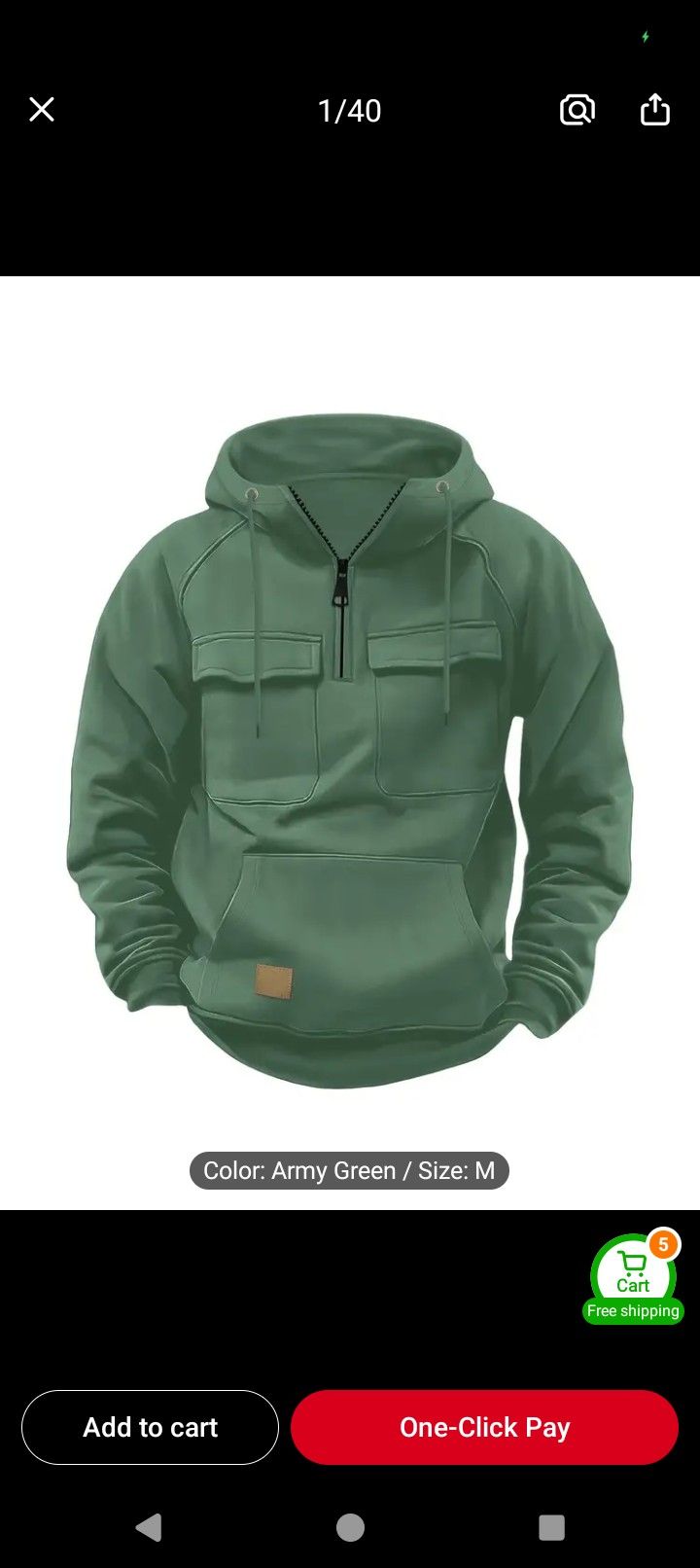Men's Medium Army Green Hoodie. Brand New In Nag