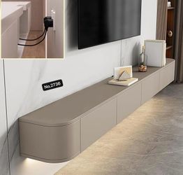 47”Floating TV Stand, Wall Mount Media Console with Drawers Flip-Down Doors, Round Corner,  Khaki