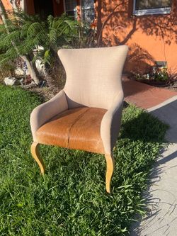 Accent Chair with Cowhide Seat and Linen Back