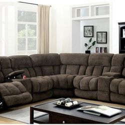 Brand New Super Plush Brown Chenille Reclining Sectional Sofa