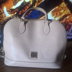 Dooney & Bourke Leather Dome Satchel Purse – Taupe/Gray – Crossbody Strap