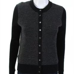 DESIGNER CHARCOAL GRAY WOOL CREW NECK CARDIGAN Sm