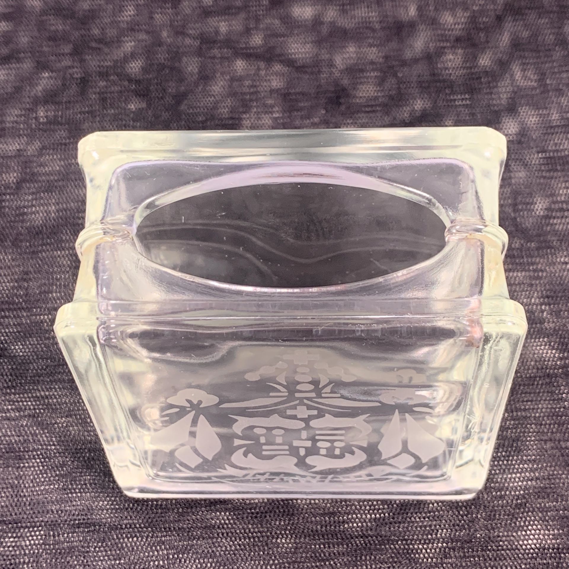Vintage Hawaiian Etched Glass Block Vase Coat of Arms Hawaii 3.25”H