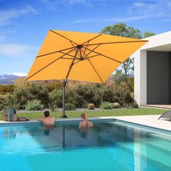 8' X 8' Patio Umbrella for Pool 7' High Offset Outdoor Cantilever Umbrella Swimming Pool Umbrella with 360°Rotation for Poolside Yellow