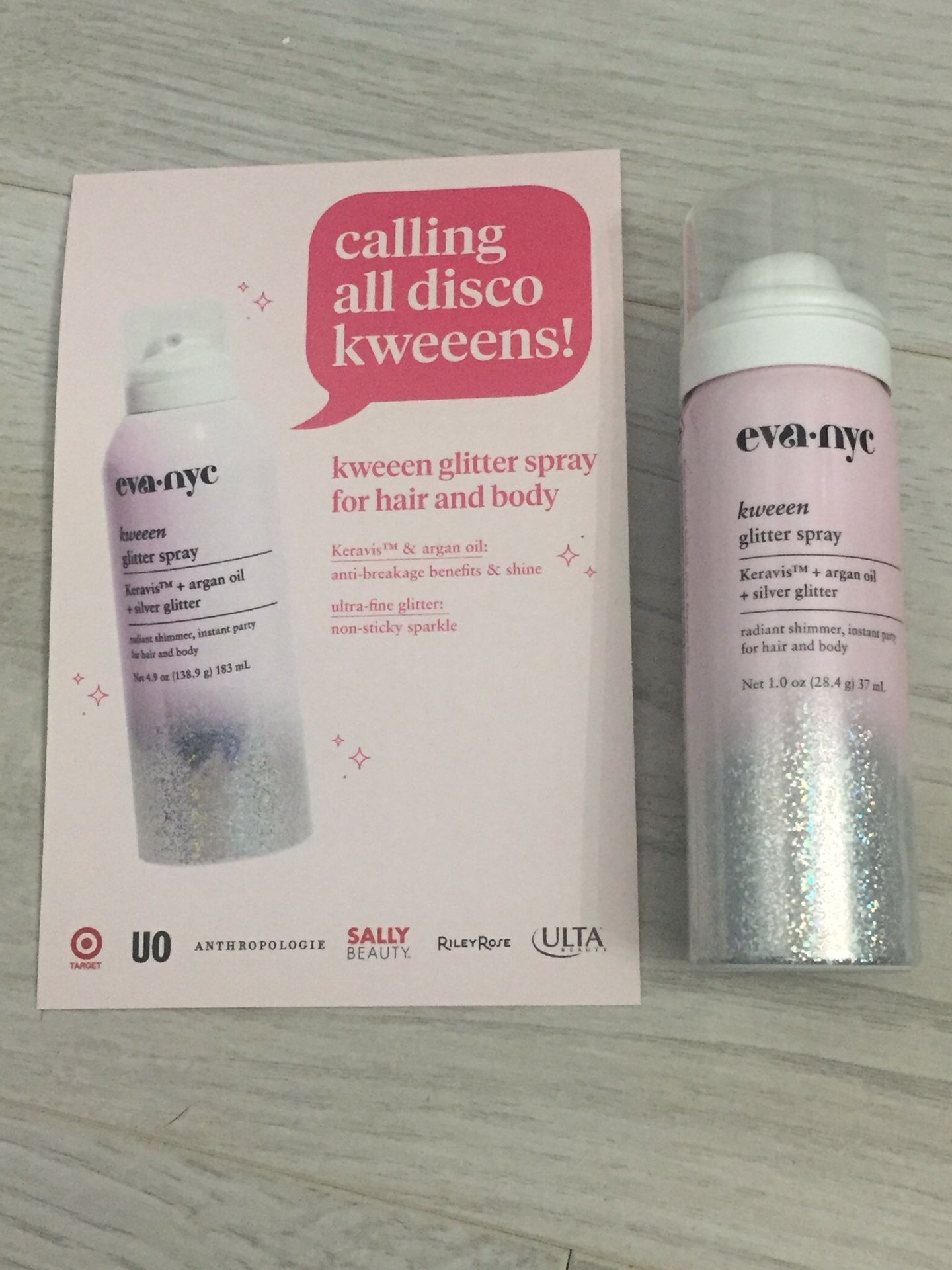 EVA NYC Kween Glitter spray, Silver- 1oz. wow this stuff is awesome! Not sticky. Sprays out glitter for your skin or hair! Very fun! Ingredients: Ker