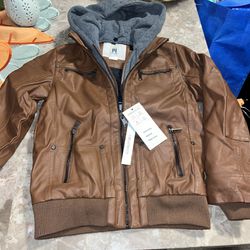 Boy's Faux Leather Jacket Windproof Warm Winter Coat Kids Bomber Outerwear Waterproof PU Motorcycle Jacket