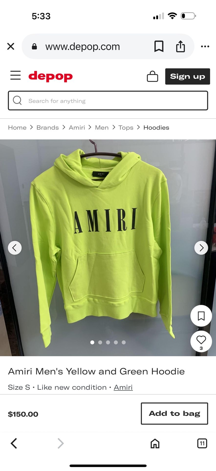 Amiri By Rich Boys, Yellow , Green Hoodie Size14boys