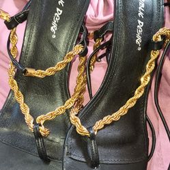 Black/Gold Ankle Wrap Heel