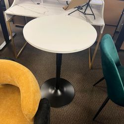 23.5'' Round Adjustable Height Wood Bar Pub Table Adjustable Range 27.5"-36" Living Room Dining Room Bar Cocktail Table (White Black