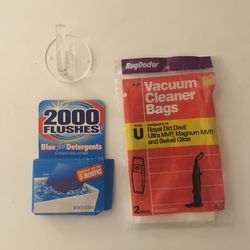 2 Vacuum Cleaner Bags, Automatic Toilet Bowl Cleaner, And Bathroom Towel Hook