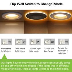 (New in Box) hykolity 6 Pack 4 Inch LED Can Lights with Night Light, CRI90, 850lm, 11W=80W, Baffle Trim, 2700K/3000K/3500K/4000K/5000K Selectable, Dim