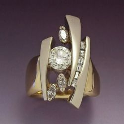 Unique Natural White Gemstone Gold Anillos Ring - Size 6