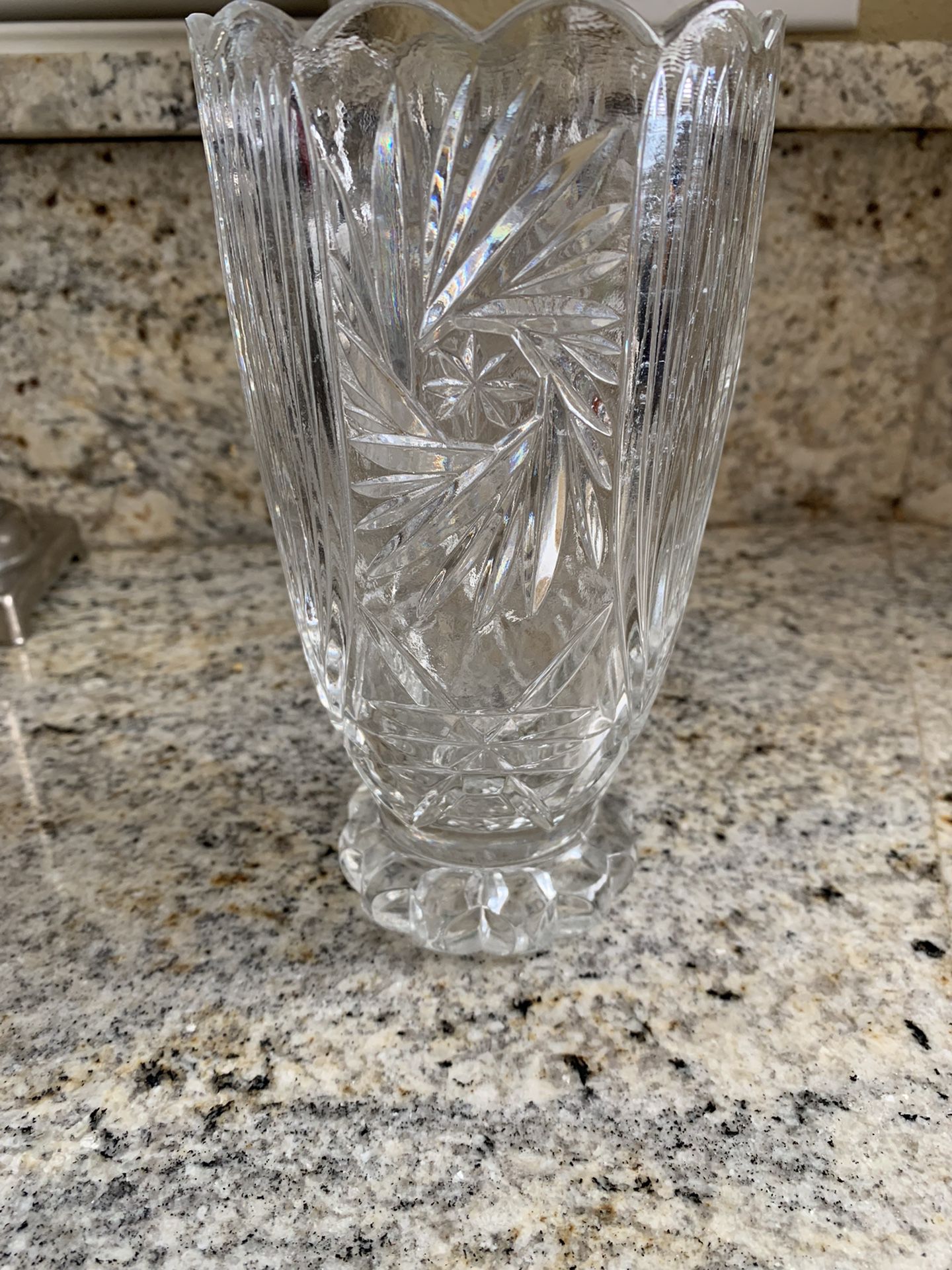Pretty 7 inch clear glass vase Very heavy