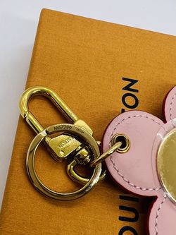 Authentic Louis Vuitton Leather Red & Pink Flower Bag Charm Key