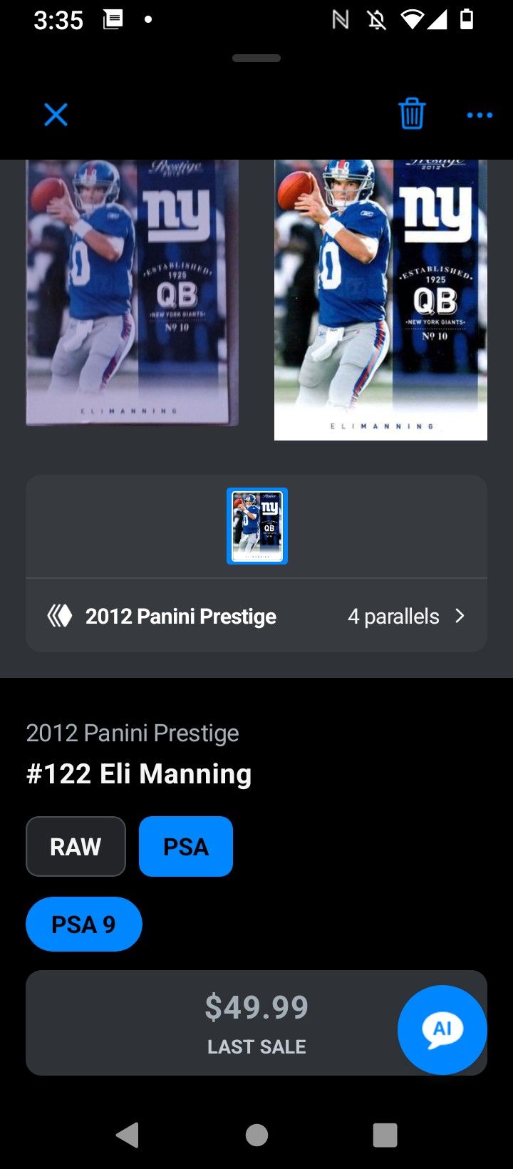 Eli Manning 2012 Panini Prestige