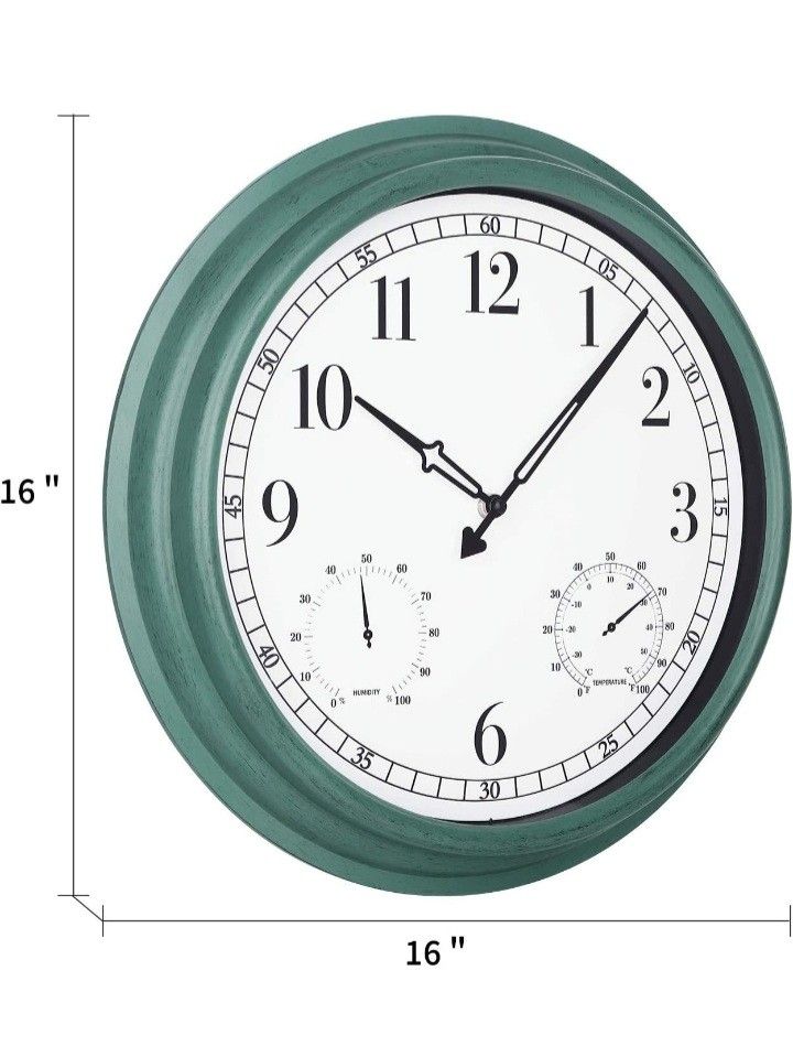 16 Inch Large Outdoor Clock,Vintage Waterproof Wall Clock with Thermometer and Hygrometer Combo,Battery Operated Quartz Silent Non-Ticking Clock Wall