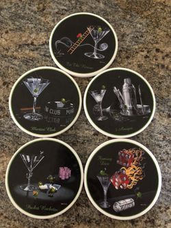 Set Of 5 Michael Godard Ceramic Coasters