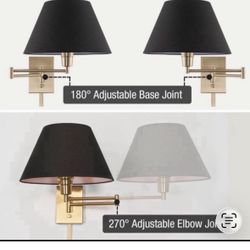 Kira Home Cambridge 2 Lámparas de pared moderna con brazo oscilante de 15 pulgadas, montaje para enchufe/pared + pantalla de tela negra,