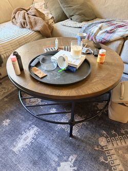 Round Wood and Metal Coffee Table