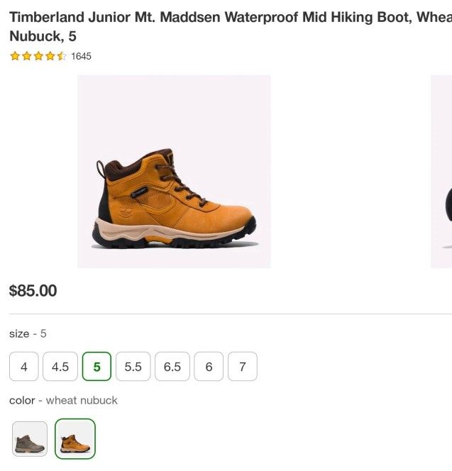 Timberland MT. MADDSEN WATERPROOF MID HIKER WHEAT NUBUCK juniors 5