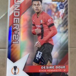 2022-23 Topps Merlin UEFA DESIRE DOUE Under 21 U21 refractor Insert #U21-16 Rookie RC mint -gem . PSG France soccer futbol European champions league w