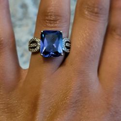 Blue And White 925S SAPPHIRE RING WITH Buckle Shank Band 