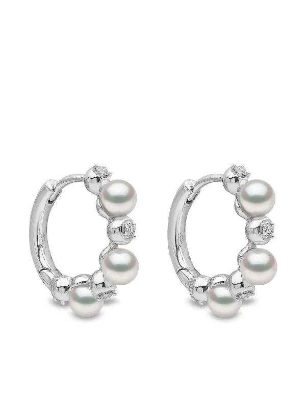 Yoko London 18kt white gold Eclipse Akoya pearl and diamond hoop earrings