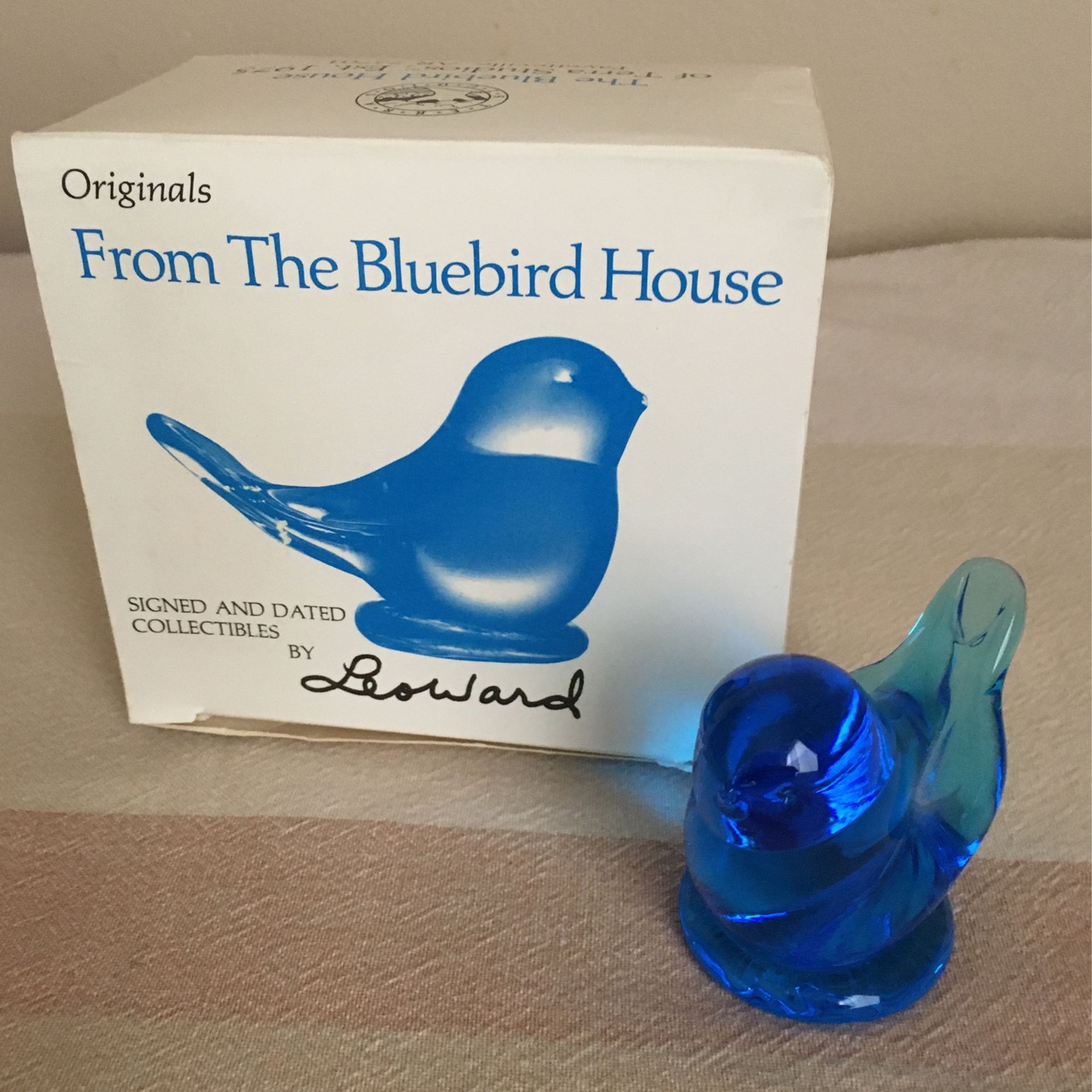 Blue Bird Of Happiness, Glass Art Signed By Leo Ward
