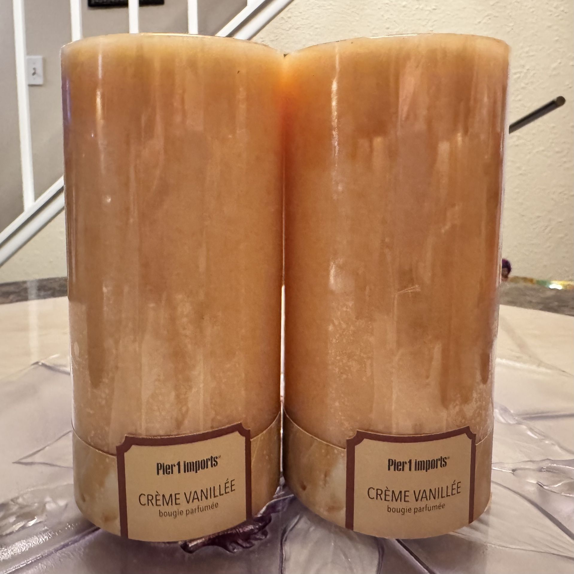 Set Of 2 Pier 1 Vanilla Crème 3”x6” Pillar Candles NOS Discontinued Scent