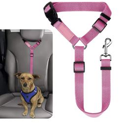 Car Safety Belt Adjustable Harness Collar For Dogs (Pink)