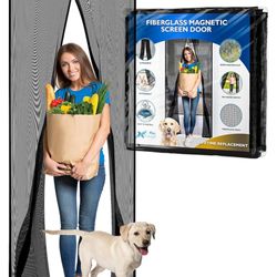 FLUX Heavy Duty Fiberglass Magnetic Screen Door - Durable Upgraded Mesh, Fits 38" x 82" Doors, Easy Install, Auto-Closing, Pet-Friendly, Bug Barrier, 