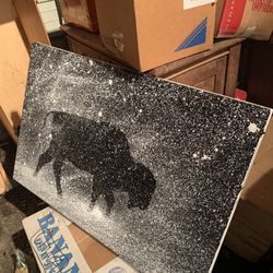 Painting On Canvas - Black And White Buffalo 