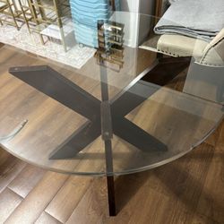 Round Glass Table Wooden Base 36” Diameter 