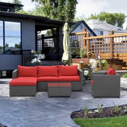 Patio Furniture, 6 PCs Outdoor Furniture GrayWicker Set/conjunto de muebles de exterior