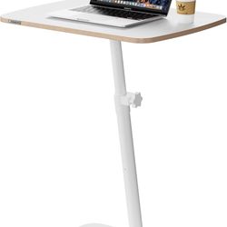 Height Adjustable End Table - Small Couch Side Table for Small Spaces Modern C Shaped bedside End Table That Slide Under, White Wood Laptop TV Tray Ta