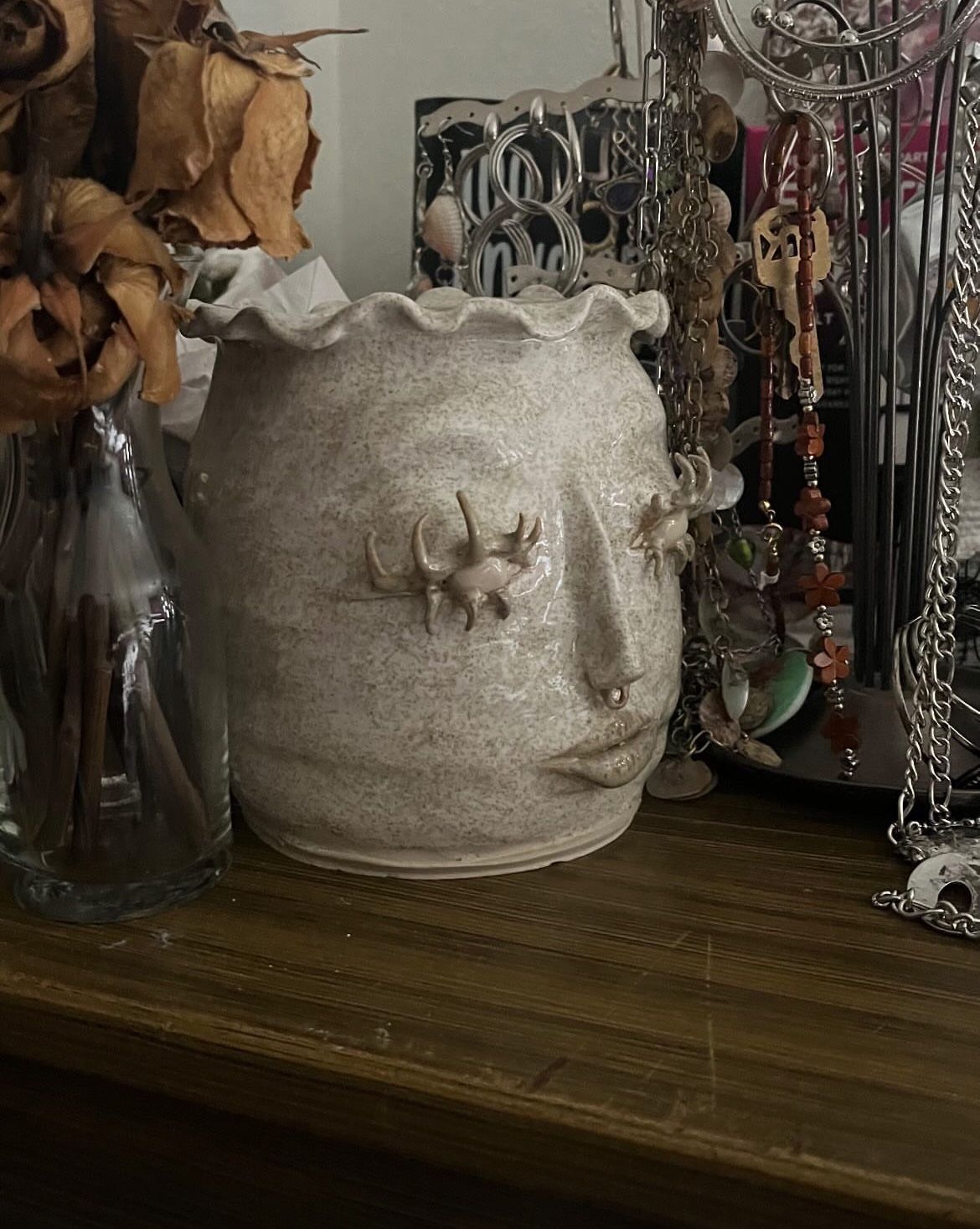 stunning ceramic pottery face pot