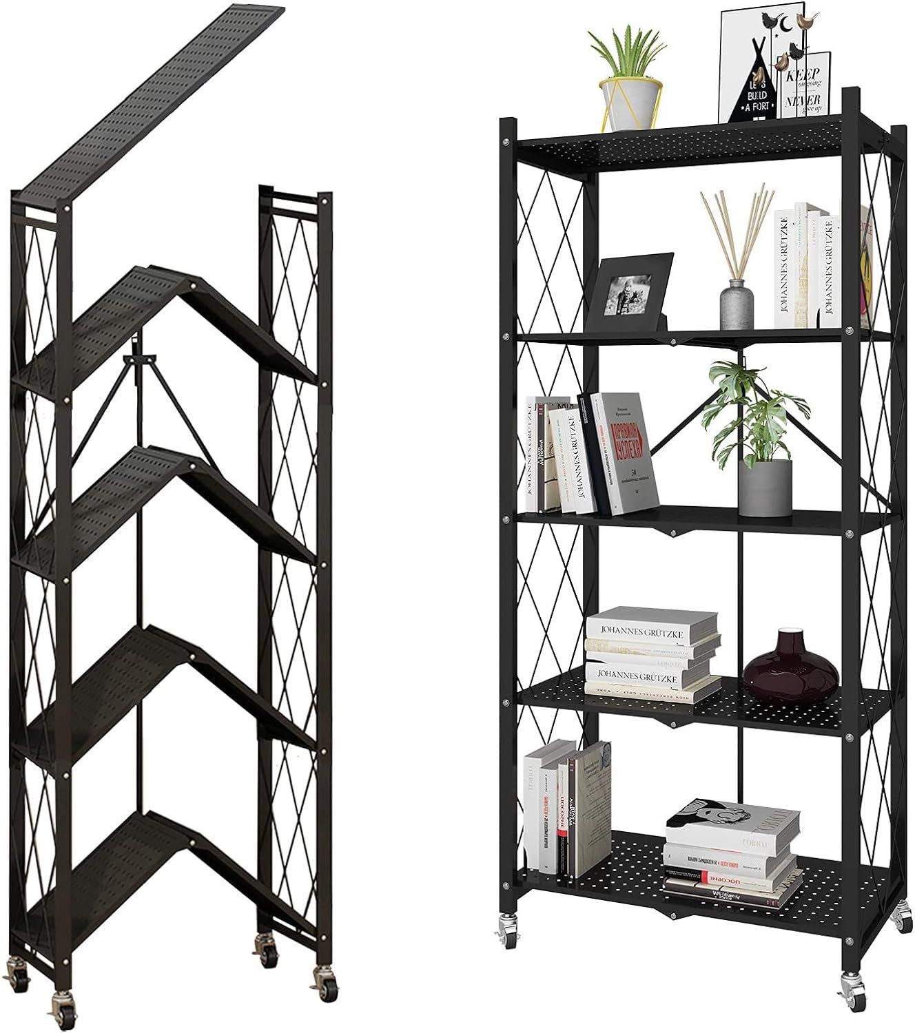 Foldable Metal Heavy Duty Storage Shelves with Wheels There are 3, 4, and 5 layers (white and black)$35、$45、$55