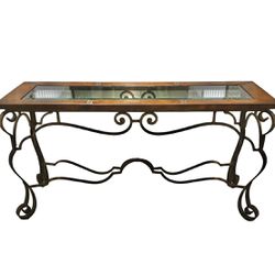 Thomasville Leather And Iron Console Table  