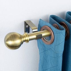 1 Inch Industrial Curtain Rods, Single Window Treatment Curtain Rod 1 Inch Diameter with Ball Finials, 36 to 72 Inches Adjustable Curtain Rod, Kitchen