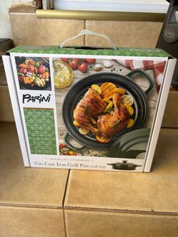 Parini 8-Inch Enameled Cast Iron Grill Pan with Lid