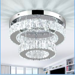 12 Inch Mini Chandelier LED Crystal Ceiling Light 2 Layers Flush Mount Ceiling Light Modern Chandeliers Lighting for Bedroom Hallway Staircase Kitchen
