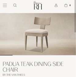 6 RH RESTORATION HARDWARE PADUA TEAK DINING CHAIRS. SELLING SET 6 Retail $8370
