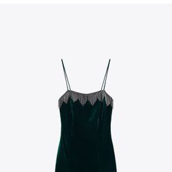 Dress- Rhinestone Fringe Velvet - Zara