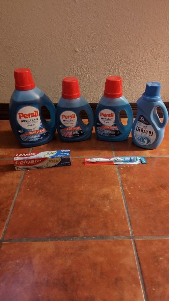 1 Persil 100oz. 2 Persil 46oz.1 Downy 34oz. 1 Colgate Max Fresh.. Firm Price. ( Hablo Español)