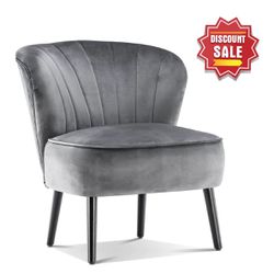 Velvet Gray Fabric Wingback Lounge Living Room Chair 4720