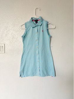 Ralph Lauren vintage girls light blue & white striped collared sleeveless dress size 12-14