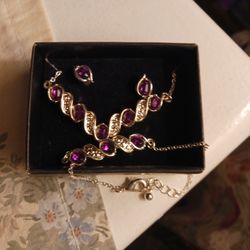 Avon Amethyst Earrings Necklace And Bracelet