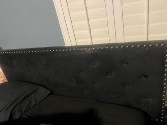 Black Tufted Upholstered Headboard with Nailhead Trim