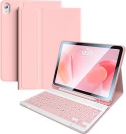 iPad 10th Generation Case with Keyboard – 10.9" Wireless Detachable Folio Keyboard Cover with Pencil Holder | Compatible with iPad 10th Gen 2022 (Pink