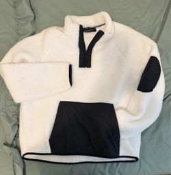 White Sherpa Fleece Hoodie with Zip Pocket